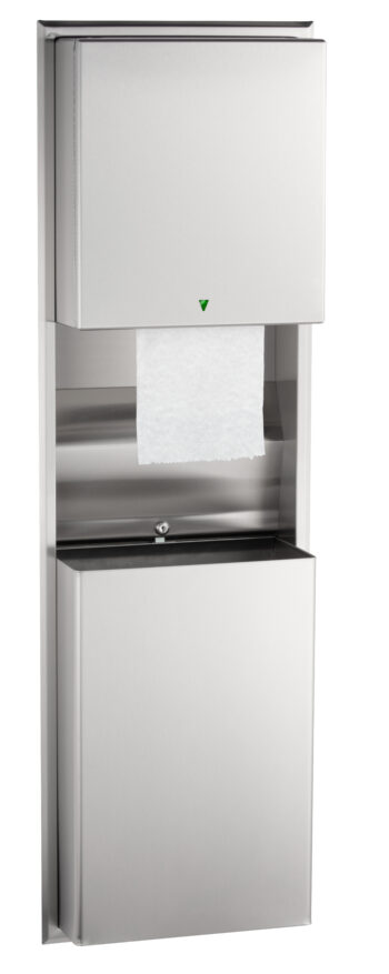 Bobrick B-3974 ClassicSeries® Recessed Convertible Automatic, Universal Roll Towel Dispenser Equipped with Intuitive LED Light/Waste Receptacle