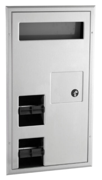 Bobrick B-3571 ClassicSeries® Partition Mounted Sanitary Napkin Disposal, Seat Cover and Toilet Tissue Dispenser