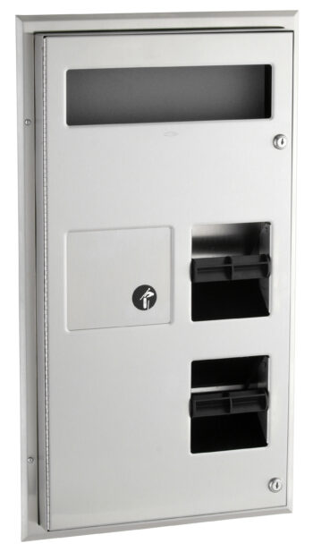 Bobrick B-357 ClassicSeries® Partition Mounted Sanitary Napkin Disposal, Seat Cover and Toilet Tissue Dispenser
