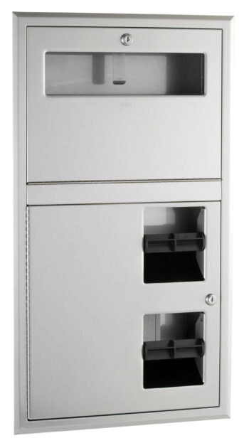 Bobrick B-34715 ClassicSeries® Partition Mounted Seat Cover Dispenser and Toilet Tissue Dispenser