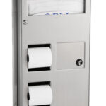 Bobrick B-35715 ClassicSeries® Partition Mounted Sanitary Napkin Disposal, Seat Cover and Toilet Tissue Dispenser