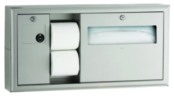 Bobrick B-30919 Surface-Mounted Toilet Tissues, Seat-Cover Dispenser and Waste Disposal