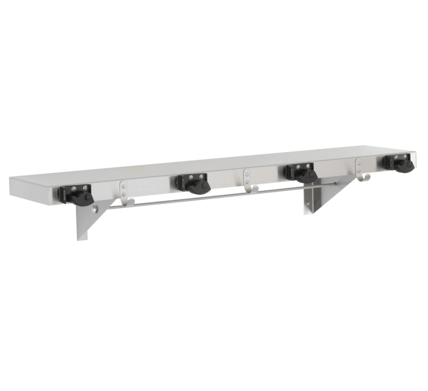 Bobrick B-224×36 Shelf with Mop and Broom Holders and Rag Hooks